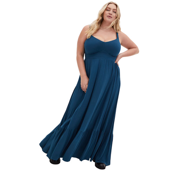 torrid Dresses & Skirts - Torrid Womens Maxi Dress Size 1X Teal Blue Tiered Jersey Knit Sleeveless Stretch